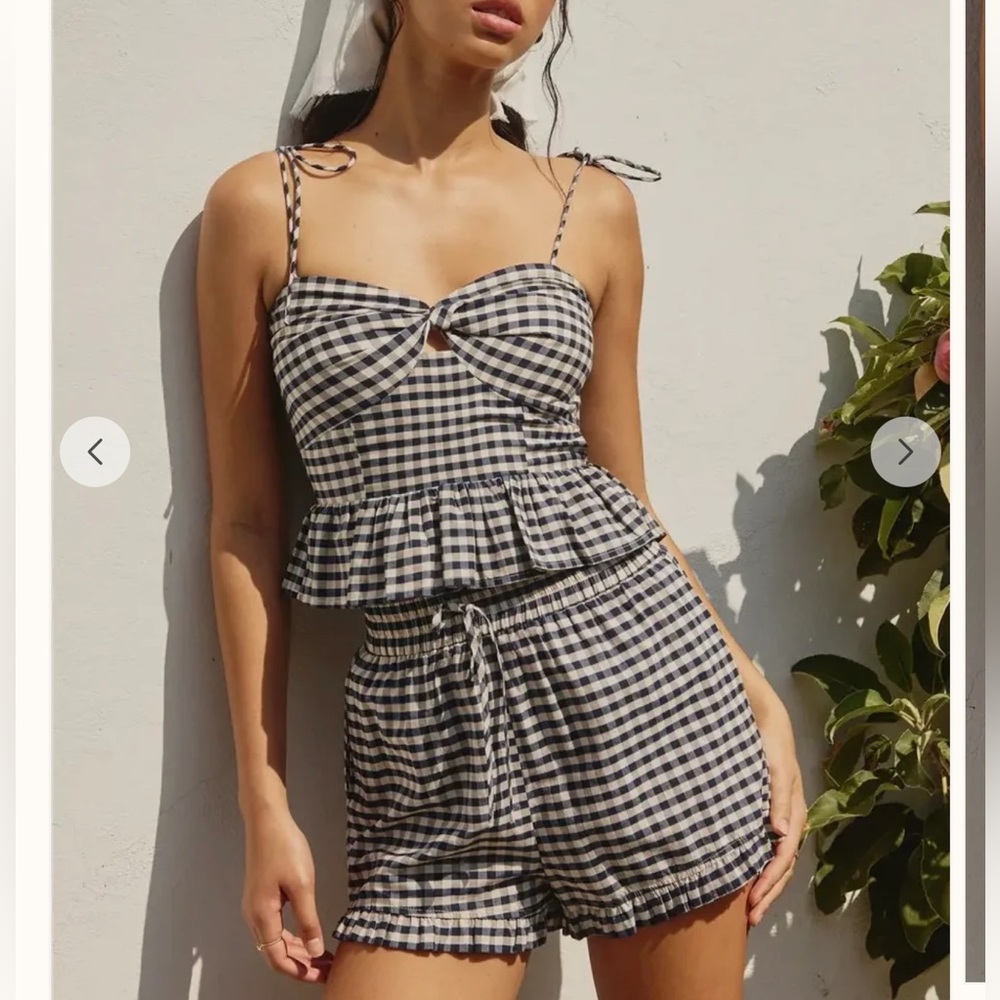 Navy Blue Gingham Short Set